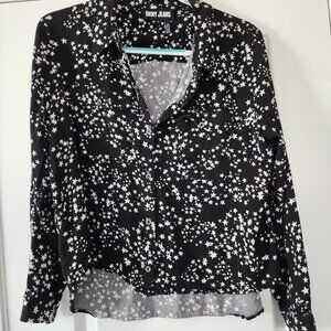 DKNY Women's Star Print on Black,  Long Sleeve Blouse. Size XL. ITEM 1124251BL